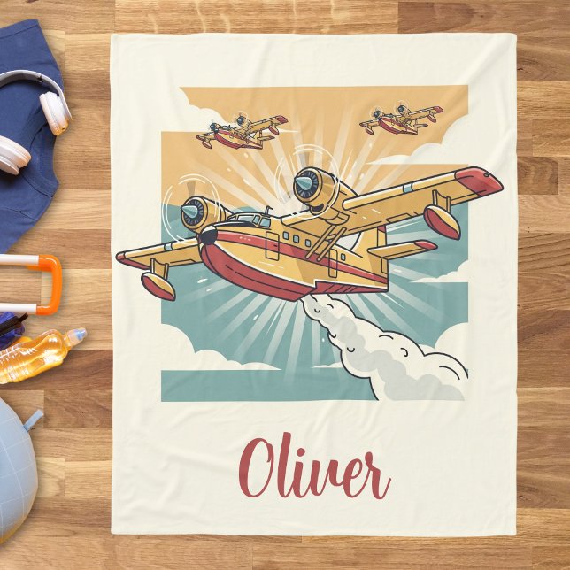 Retro brandbekämpande vattenbombare flygplan fleecefilt (Skapare uppladdad)