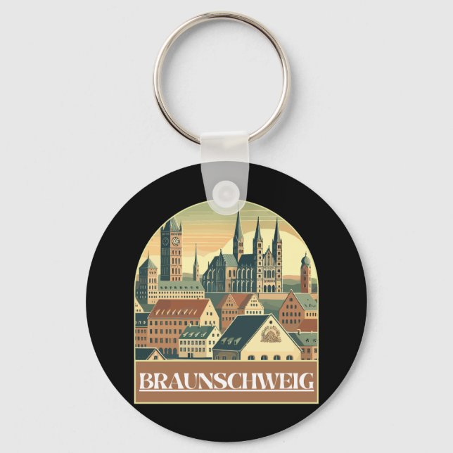 Retro Braunschweig Skyline Nyckelring (Framsida)