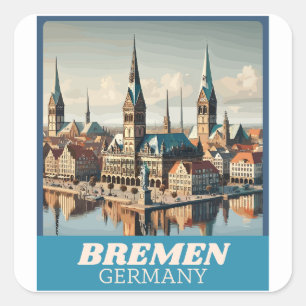 Retro Bremen Skyline Fyrkantigt Klistermärke