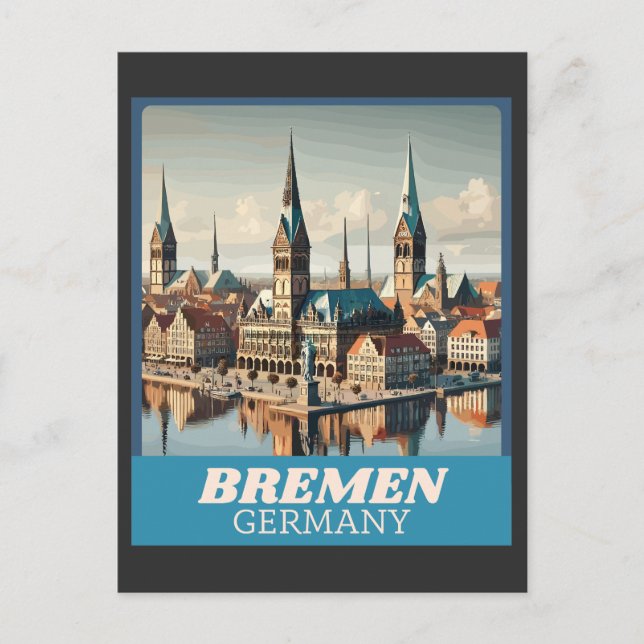 Retro Bremen Skyline Vykort (Framsida)