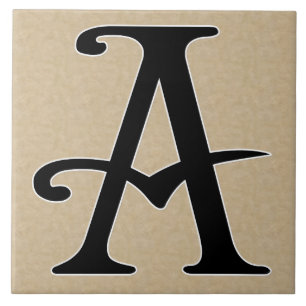 Retro Brev A i Black Monogram på Parchment Kakelplatta