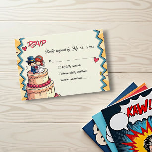 Retro Bride & Groom Pop Art Tecknad Stil Bröllop OSA Kort