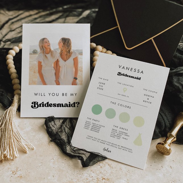 Retro Bridesmaid Proposal Info Card with Photo Inbjudningar (Skapare uppladdad)