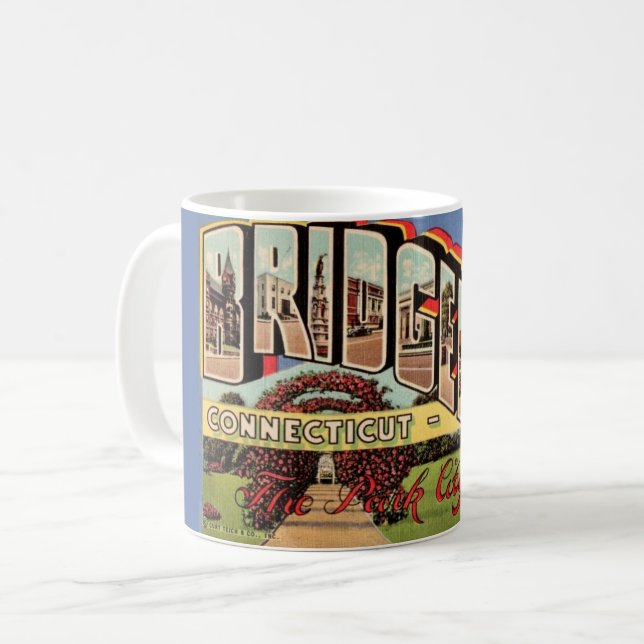 Retro Bridgeport CONN Postkortsmugg Kaffemugg (Framsida vänster)