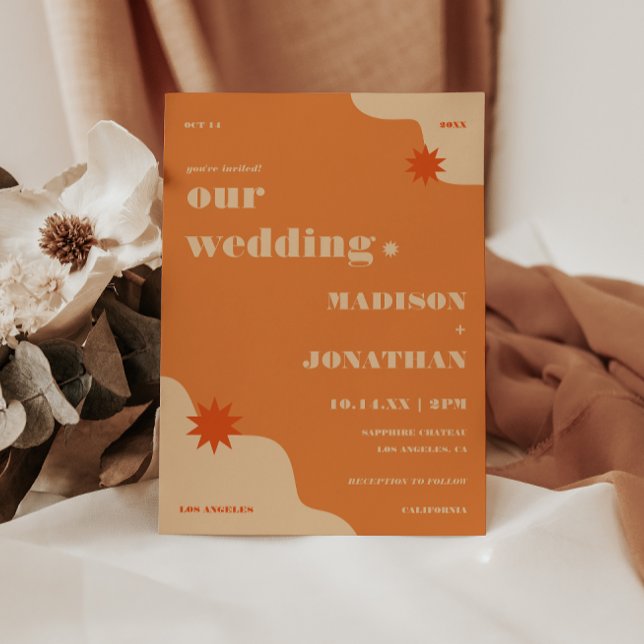 Retro Bright & Bold Summer Bröllop Inbjudningar (Skapare uppladdad)