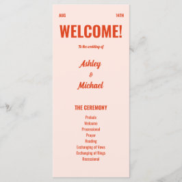 Retro Bright & Colorful Peach Bröllop Program