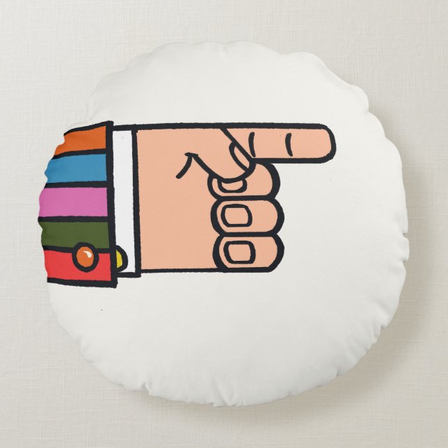 Retro Bright Fun Pointing Hand Round Pillow Rund Kudde (Framsidan)