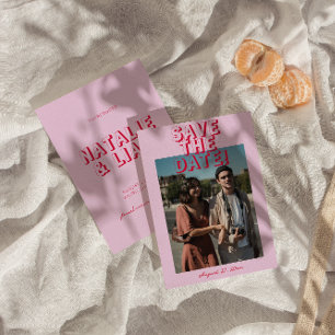 Retro Bright Funky fet Modern Photo Bröllop Spara Datumet