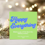 Retro Bright Lime and Blue Lycklig Allt Julkort<br><div class="desc">Julhälsningar för alla helgdagar på vintern med uttrycket - lycklig allt - med jordisk återtro stil-typografi i en högljudd nostalgisk 80- och 90-talspalett med chartreuskalk,  grön,  vibrerande blå och rosa,  personlig med hälsning och namn.</div>