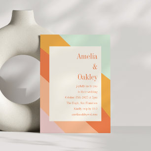 Retro Bright Mint Peach Orange Rand Bröllop Inbjudningar
