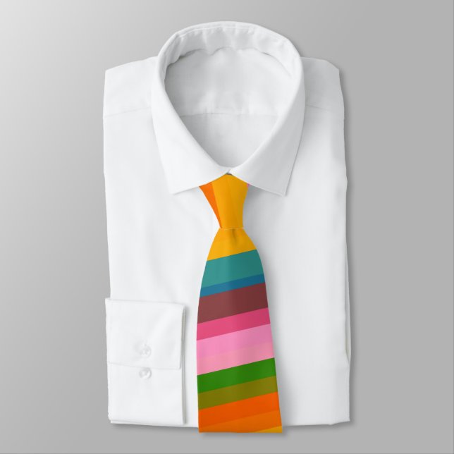 Retro Bright Rainbow Stripe Rolig Färgglad Festlig Slips (Bunden)