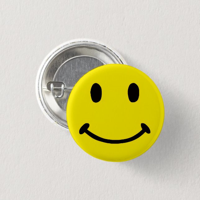 Retro Bright Stor Gul Leende Ansikte Pinback Knapp (Framsida & baksida)