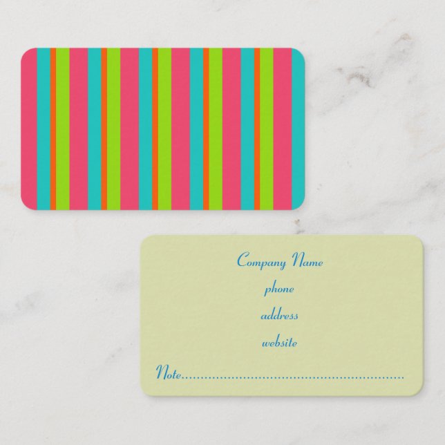 Retro Bright Stripes Business Card Visitkort (Fram/baksida)