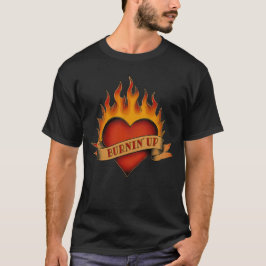 Retro Brinnande lågor och hjärta T Shirt