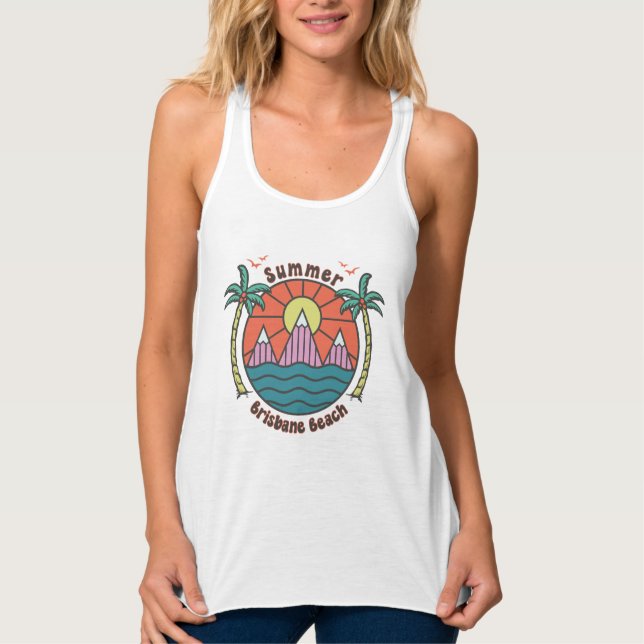 Retro Brisbane Beach Sunset Linne Med Racerback (Framsida)