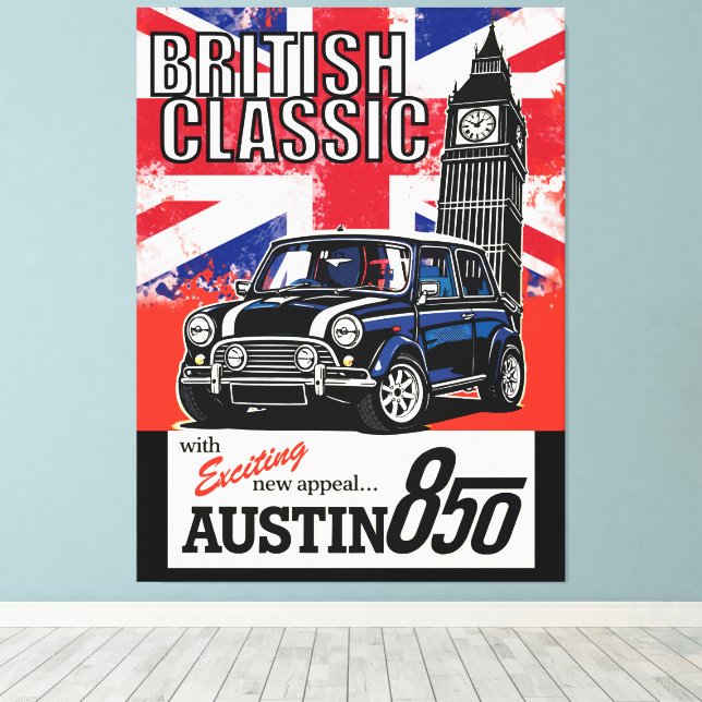Retro brittisk klassisk bil Front Pop Art Canvastryck (Insitu (trägolv))