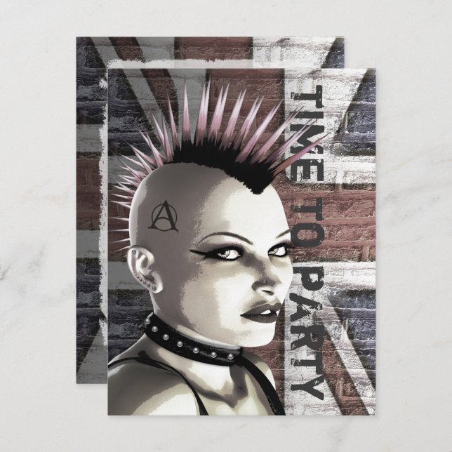 Retro brittisk punkmode Små storlekar inbjudningar (Fram/baksida)