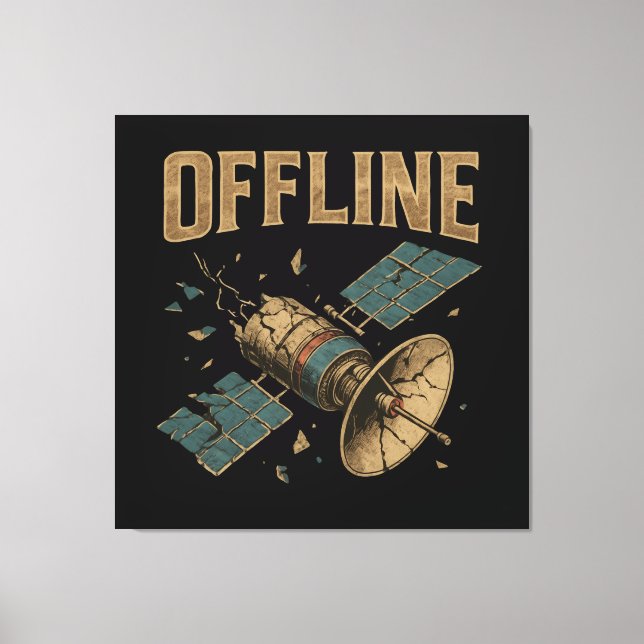 Retro Broken Satellite "OFFLINE" Space Art Canvastryck (Framsida)