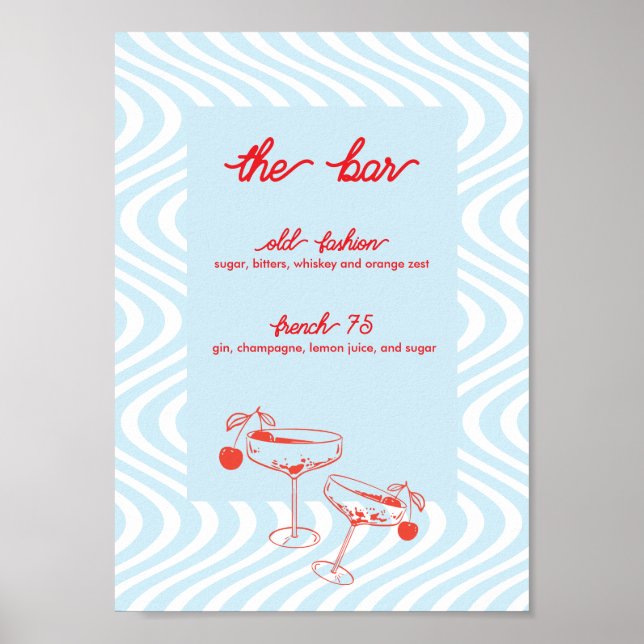 Retro Bröllop Pub-tecken - blå våg Poster (Framsidan)
