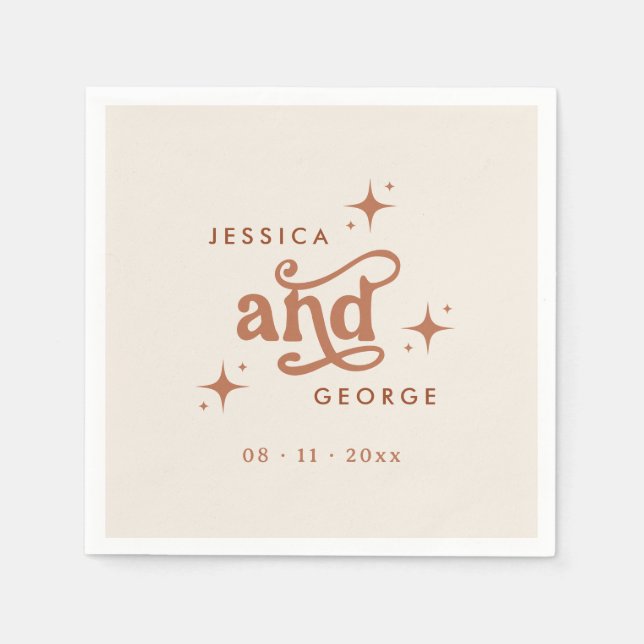 Retro Bröllop, Terracotta Boho Pappersservett (Framsidan)