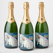 Retro-Bröllopsetiketter för mousserande Vin Flasko