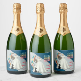 Retro-Bröllopsetiketter för mousserande Vin Flasko