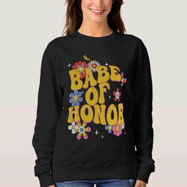 Retro bröllopsfestdekorationer Babe Of Honor Brudt T Shirt (Framsida)