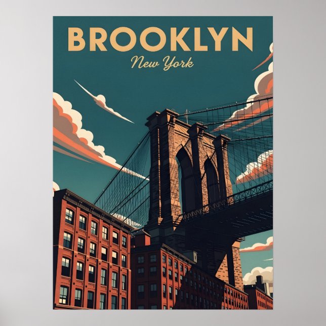 Retro Brooklyn bridge New York City Skyline Poster (Framsidan)