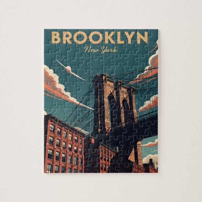 Retro Brooklyn bridge New York City Skyline Pussel (Vertikal)