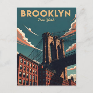 Retro Brooklyn bridge New York citys siluett Vykort