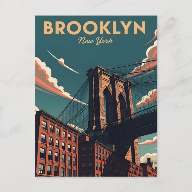 Retro Brooklyn bridge New York citys siluett Vykort (Framsida)