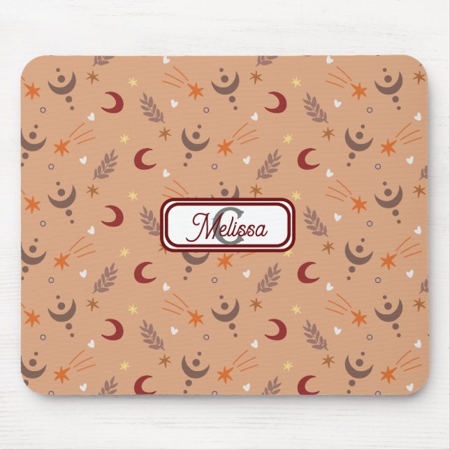 Retro Brown Boho Whimsical Monogram Personlig Musmatta (Framsidan)