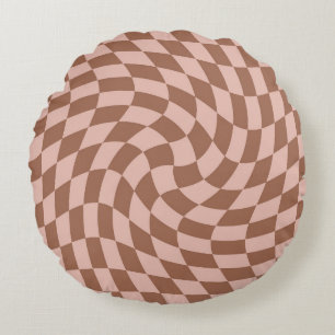 Retro Brown Checkar Varmstyrt dorm-rum Rund Kudde