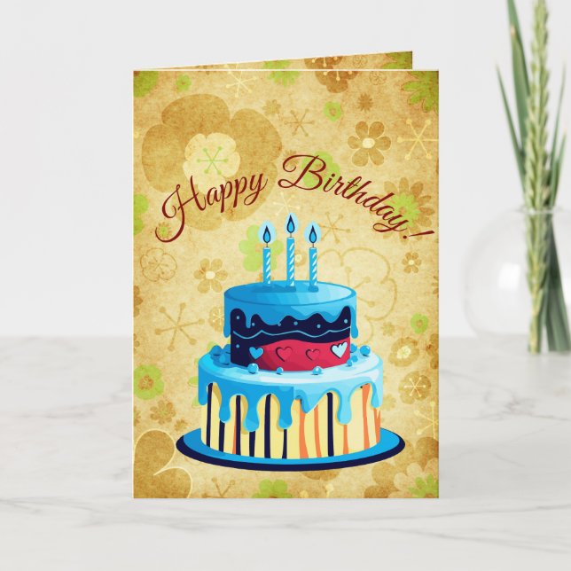 Retro Brown Green Mod Floral Birthday Card Kort (Framsida)