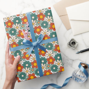 Retro Brown Grönt Hippie Blommigt Groovy Presentpapper