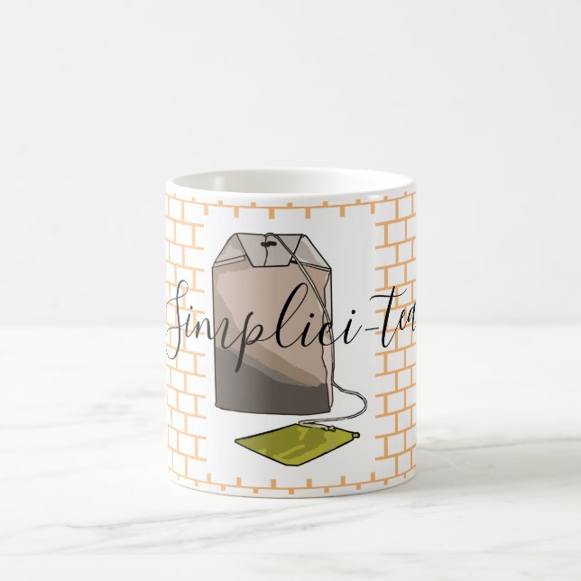 Retro Brown Grönt Tea Bag på Orange Bricks Kaffemugg (Center)