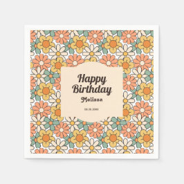 Retro Brown Peach Blommigt Groovy Birthday Pappersservett