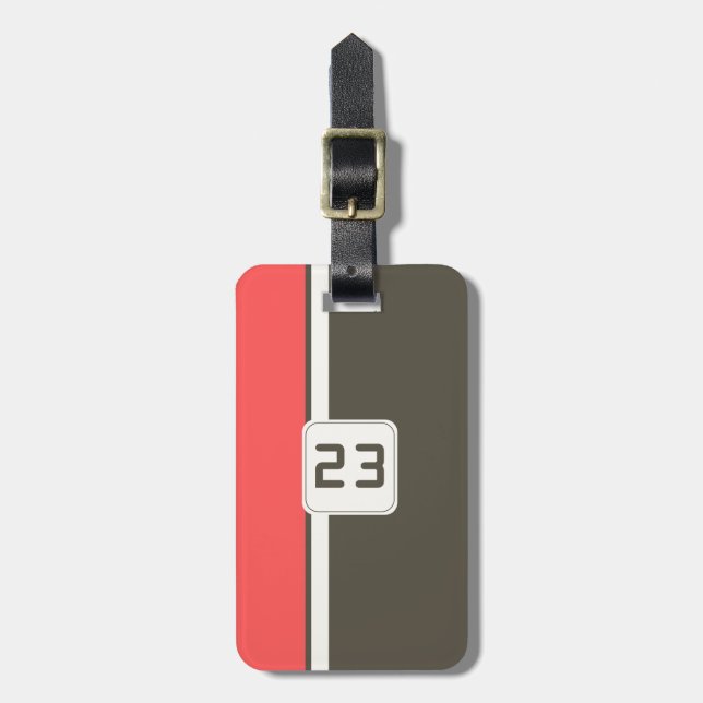 Retro Brown Red Racing Vertical Stripes Bagagebricka (Vertikal Framsida)