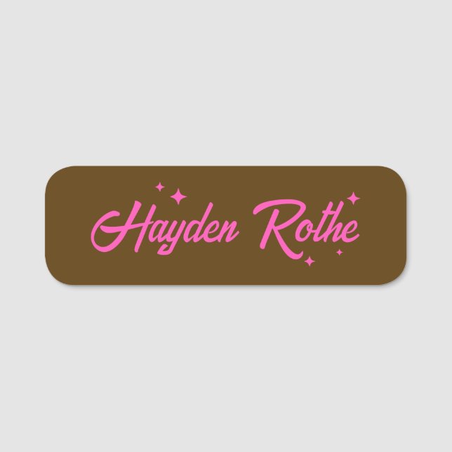 Retro Brown Rosa Typography Stars Namnbricka (Framsida)
