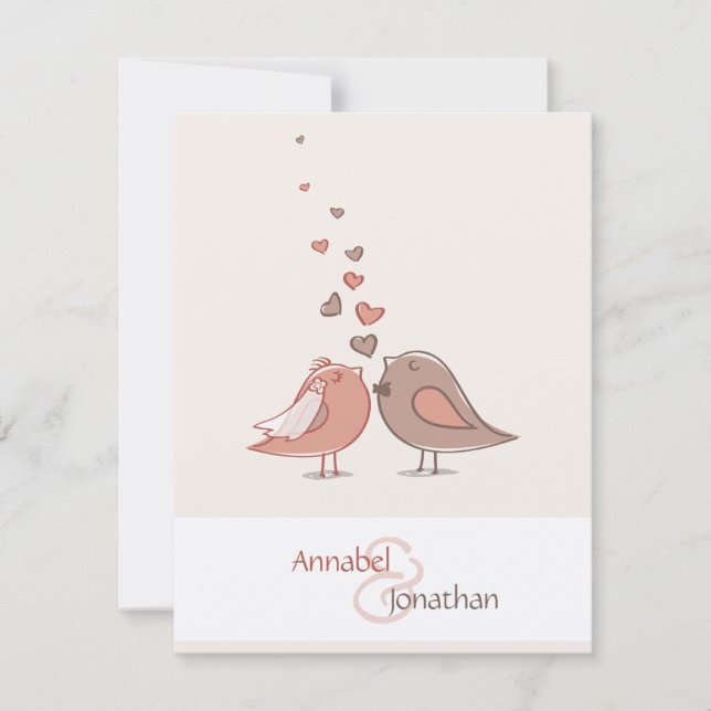 Retro brud- och brudgumfåglar inbjudningar (Framsida)
