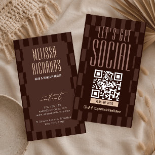 Retro Brun & Beige Skannbar QR-kod för sociala med Visitkort