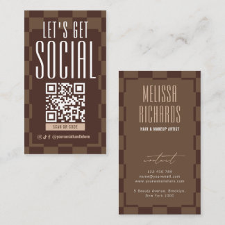 Retro Brun & Beige Sociala Media Skannbar QR-kod Visitkort