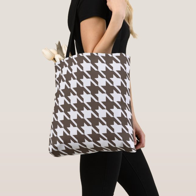 Retro Brun Houndstooth-handväska Tygkasse (Närbild)