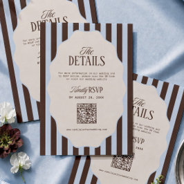 Retro Brun- och Blå Bröllopsdetaljer RSVP Qr-kod Tilläggskort