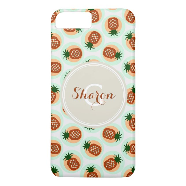 Retro bruna och mintananas mönster monogram Case-Mate iPhone skal (Baksida)