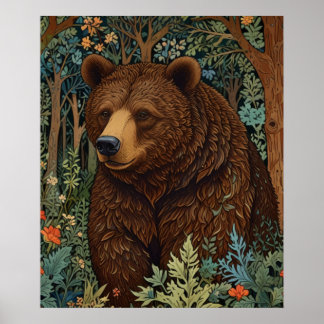 Retro brunbjörn konst boho skog vildmark poster