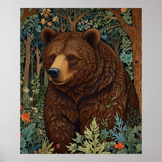 Retro brunbjörn konst boho skog vildmark poster (Framsidan)
