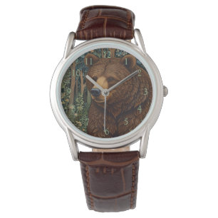 Retro brunbjörnsboho woodlandskonst armbandsur