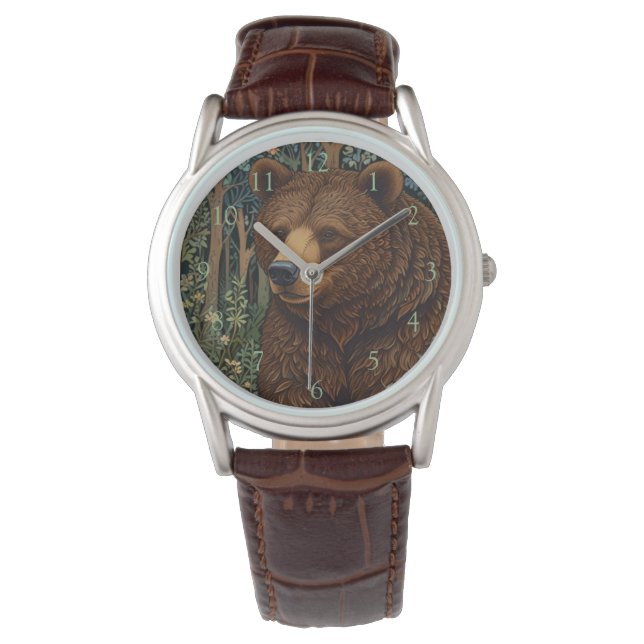 Retro brunbjörnsboho woodlandskonst armbandsur (Framsida)