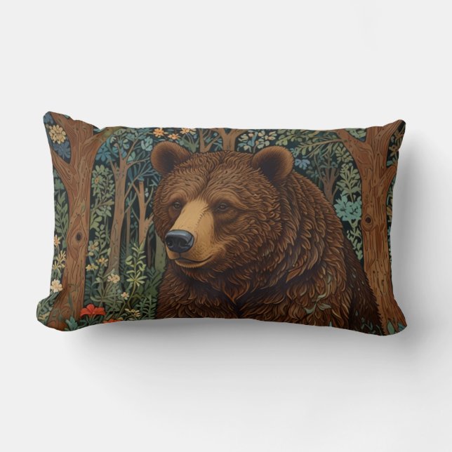 Retro brunbjörnsverk, boho woodland lumbarkudde (Framsida)